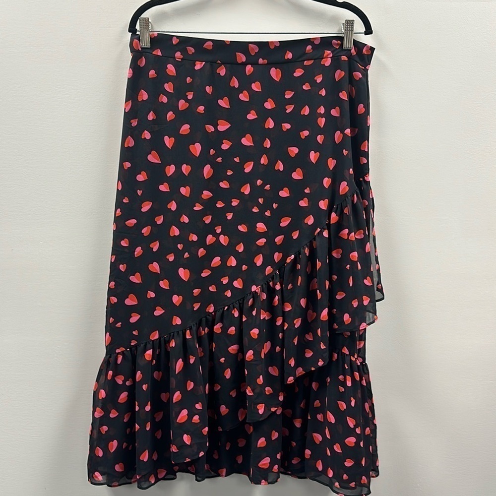 Ann Taylor Womens Heart Flounce Wrap Midi Skirt NWT Sz 12 Valentines Day Chic